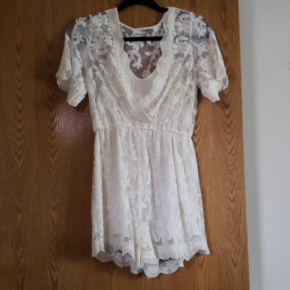 Cream lace romper
